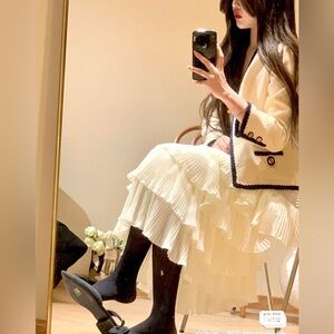 Romantic Ivory Tiered Pleated Slip Dress - Elegant Layered Midi